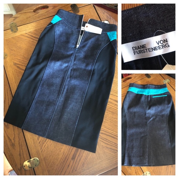 Diane Von Furstenberg Stretch Denim Pencil Skirt